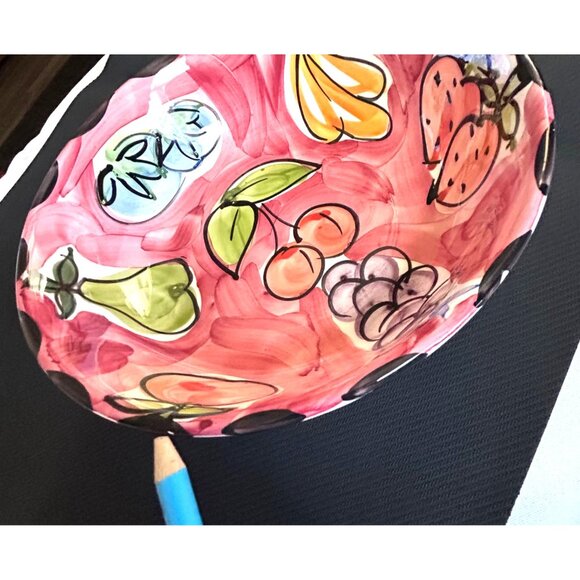 Stoviglielia Pink/Red Italian Hand-Painted Ceramic Fruit Bowl 9” Dining READ: - Picture 6 of 10